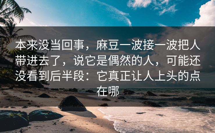 本来没当回事，麻豆一波接一波把人带进去了，说它是偶然的人，可能还没看到后半段：它真正让人上头的点在哪