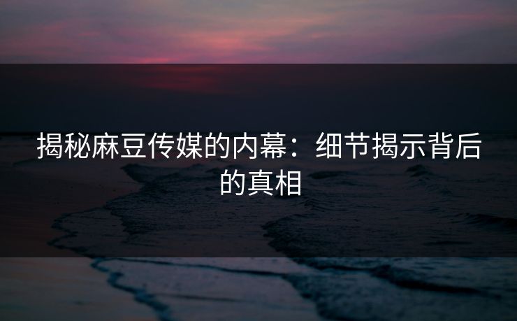 揭秘麻豆传媒的内幕：细节揭示背后的真相